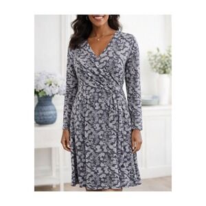 Seasalt Cornwall Crest Dress Womens US 10 UK 14 Bamboo Cotton Faux Wrap Midi